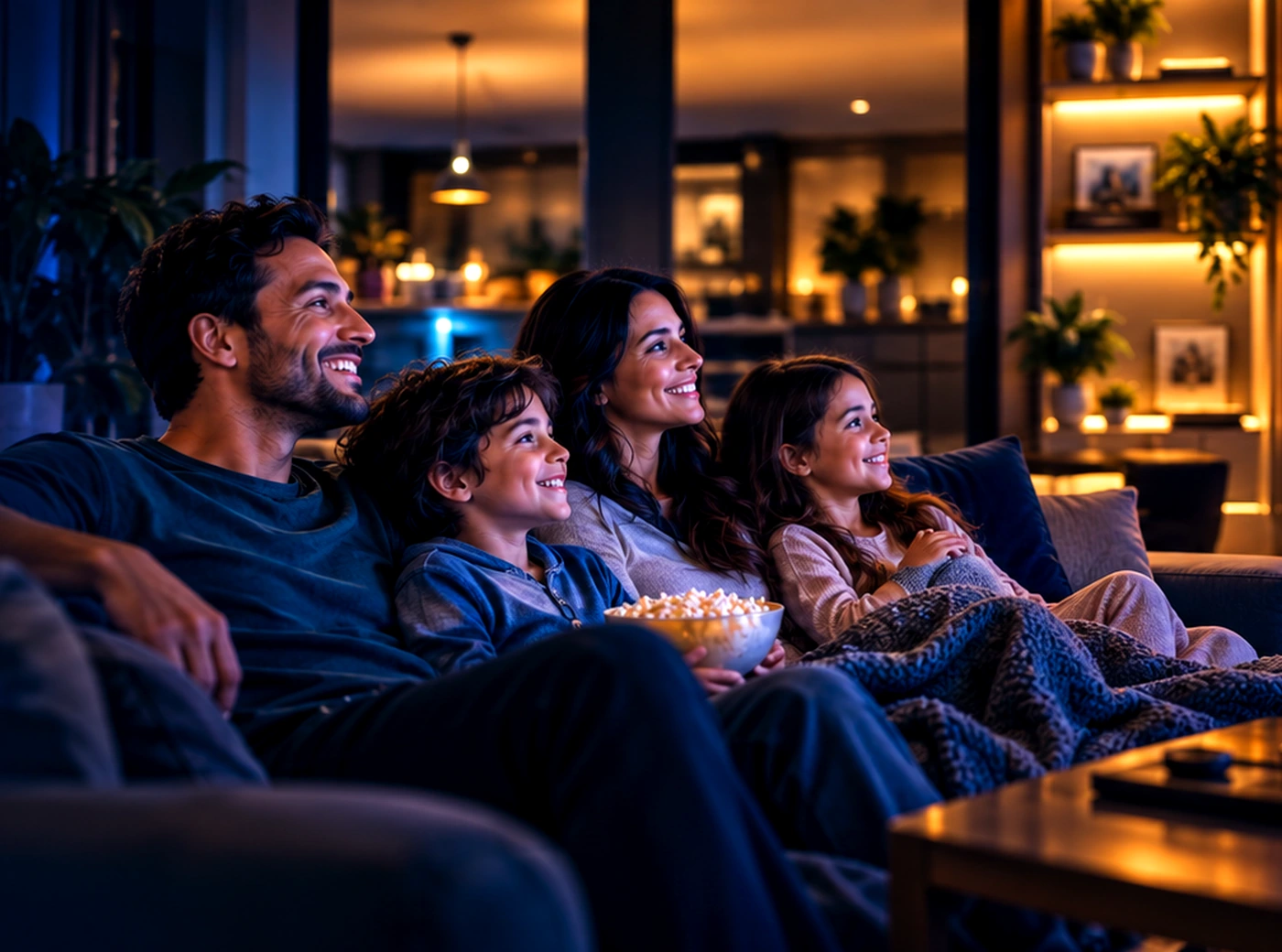 Família aproveitando conectividade e entretenimento